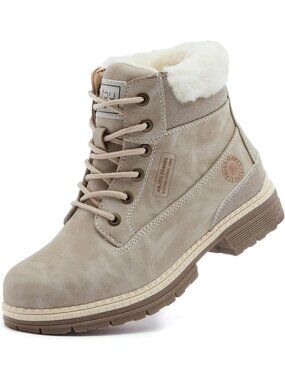 Women's Grey Waterproof Outdoor Comfortable Warm Fur Cycling Hiking Ankle Boots